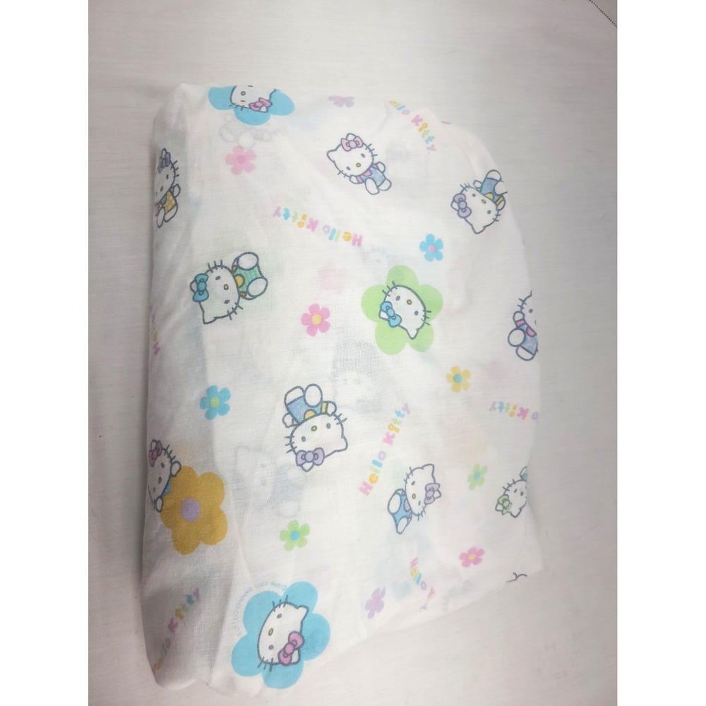 Vintage HELLO KITTY Twin Sheet Sanrio Pastel Flower Fitted Sheet Pink Blue